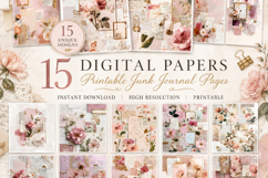 Vintage Pink Floral Junk Journal Digital Papers Bundle Product Image 1