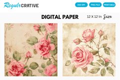 Vintage Pink Roses Digital Paper, Pink Roses Background Product Image 1