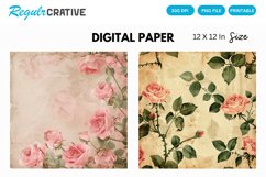 Vintage Pink Roses Digital Paper, Pink Roses Background Product Image 1