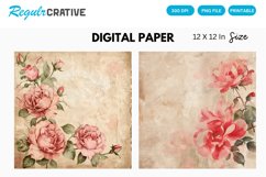 Vintage Pink Roses Digital Paper, Pink Roses Background Product Image 1