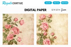 Vintage Pink Roses Digital Paper, Pink Roses Background Product Image 1