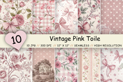 Vintage Pink Toile Digital Paper, Coquette Bow Patterns, Preppy Gingham, Baby Shower, Junk Journal &amp; Printable Crafts