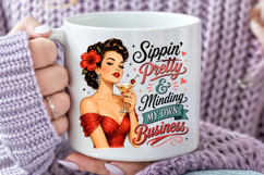 Vintage Pinup Girl Sublimation, Women &amp; Messy Bun PNG Product Image 4