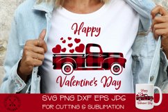 Valentine&#039;s Day Red Plaid Truck svg shown by model wearing white shirt