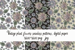 Vintage plant flowers seamless patterns digital paper