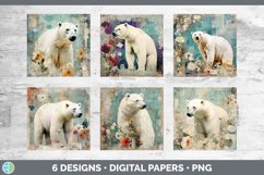 Bundle of six Decoupage Polar Bears Paper Backgrounds designs.