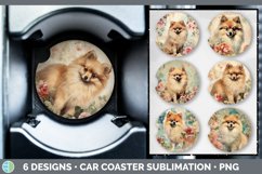 Bundle of six Decoupage Pomeranians Car Coaster designs.