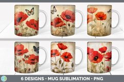 Bundle of six Decoupage Poppies Mug Wrap designs.