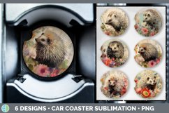 Bundle of six Decoupage Porcupines Car Coaster designs.
