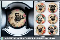 Bundle of six Decoupage Pugs Car Coaster designs.