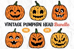 Pumpkin Head Bundle, Pumpkin Face Art, Retro Pumpkin Clipart Product Image 1