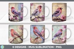 Bundle of six Decoupage Purple Finchs Mug Wrap designs.