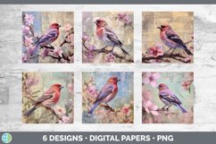 Bundle of six Decoupage Purple Finchs Paper Backgrounds designs.