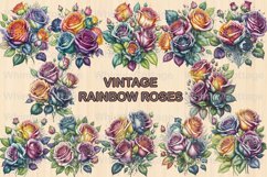 Watercolor Vintage Rainbow Rose Clipart, Sublimation Flowers Product Image 2