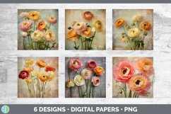 Bundle of six Decoupage Ranunculuss Paper Backgrounds designs.