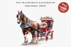 Vintage Red Christmas Horse Carriage Cab Winter Clipart PNG Nursery wall art card making collage printable files xmas decor junk journal sublimation santa watercolor Vintage Red Christmas Horse Carriage Cab png, xmas santa clipart, holiday winter decor