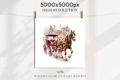 Vintage Red Christmas Horse Carriage Cab Winter Clipart PNG Nursery wall art card making collage printable files xmas decor junk journal sublimation santa watercolor Vintage Red Christmas Horse Carriage Cab png, xmas santa clipart, holiday winter decor