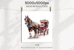 Vintage Red Christmas Horse Carriage Cab Winter Clipart PNG Nursery wall art card making collage printable files xmas decor junk journal sublimation santa watercolor Vintage Red Christmas Horse Carriage Cab png, xmas santa clipart, holiday winter decor