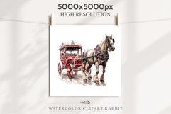 Vintage Red Christmas Horse Carriage Cab Winter Clipart PNG Nursery wall art card making collage printable files xmas decor junk journal sublimation santa watercolor Vintage Red Christmas Horse Carriage Cab png, xmas santa clipart, holiday winter decor