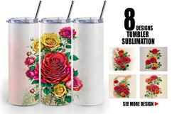 Vintage Red Rose Tumbler Sublimation Wrap Product Image 1