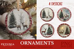 Vintage Christmas Ornament png design with reindeer being used as a trendy round Christmas ornament print