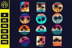 Vintage retro palm tree silhouette set collection Product Image 1