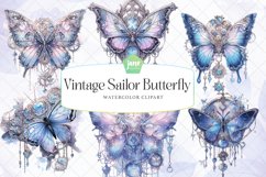 Vintage Sailor Butterfly Watercolor Sublimation Product Image 1