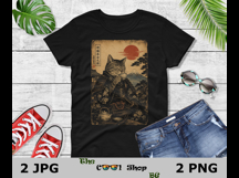 Vintage Samurai Cat PNG JPG,Japanese Ukiyo-e Cat Sublimation Product Image 2