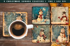 4 Vintage Snowman Square Coasters Sublimation Product Image 1