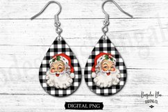 Vintage Santa Christmas Sublimation Plaid Teardrop Earring Product Image 1