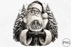 Vintage Santa Christmas Snow Globe PNG | Black & White Winte Product Image 1
