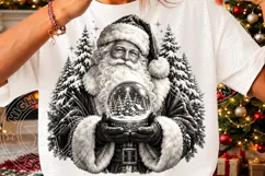 Vintage Santa Christmas Snow Globe PNG | Black & White Winte Product Image 3