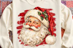 Vintage Santa Face Winking Christmas Santa Distressed PNG Product Image 4