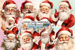 Vintage Santa Sublimation Bundle, Watercolor Santa Clipart Product Image 1