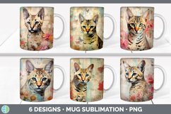 Bundle of six Decoupage Savannah Cats Mug Wrap designs.