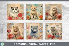 Bundle of six Decoupage Scottish Fold Cats Paper Backgrounds designs.