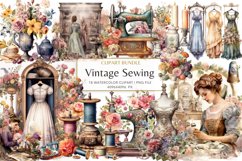 Vintage sewing clipart bundle, 18 watercolor clipart bundle Product Image 1