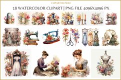 Vintage sewing clipart bundle, 18 watercolor clipart bundle Product Image 2