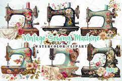 Vintage Sewing Machine Watercolor Sublimation Clipart Product Image 1