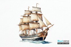 Vintage Ship Watercolor PNG Clipart Product Image 1