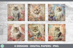Bundle of six Decoupage Siberian Cats Paper Backgrounds designs.