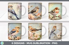 Bundle of six Decoupage Snow Buntings Mug Wrap designs.