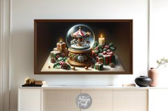 The Christmas Frame TV artwork shows Christmas carousel snow globe in vintage style. 
