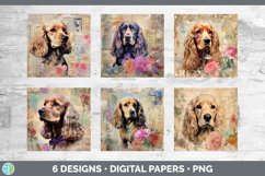 Bundle of six Decoupage Spaniels Paper Backgrounds designs.