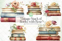 Vintage Stack Of Books With Rose Watercolor Clipart Product Image 1