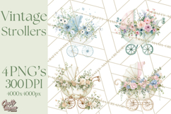 Baby Shower Clipart, Vintage Stroller Png Watercolor Product Image 1