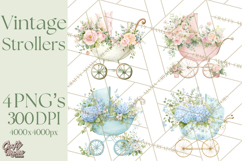 Baby Shower Clipart, Vintage Stroller Png Watercolor Product Image 1