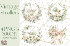Baby Shower Clipart, Vintage Stroller Png Watercolor Product Image 1