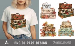 Vintage Suitcases with Autumn Leaves Clipart Product Image 1