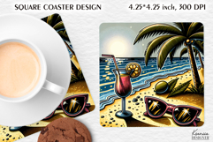 Vintage Summer Vibes Square Coaster|Palm|Retro Beach|Ocean Product Image 1